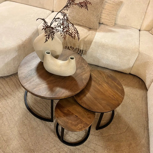 Salontafel Mangohout Set van 3 - Massief 3cm
